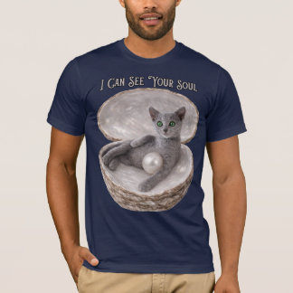 Camiseta Posso Ver a Sua Alma Design Divertido de Gato Azul