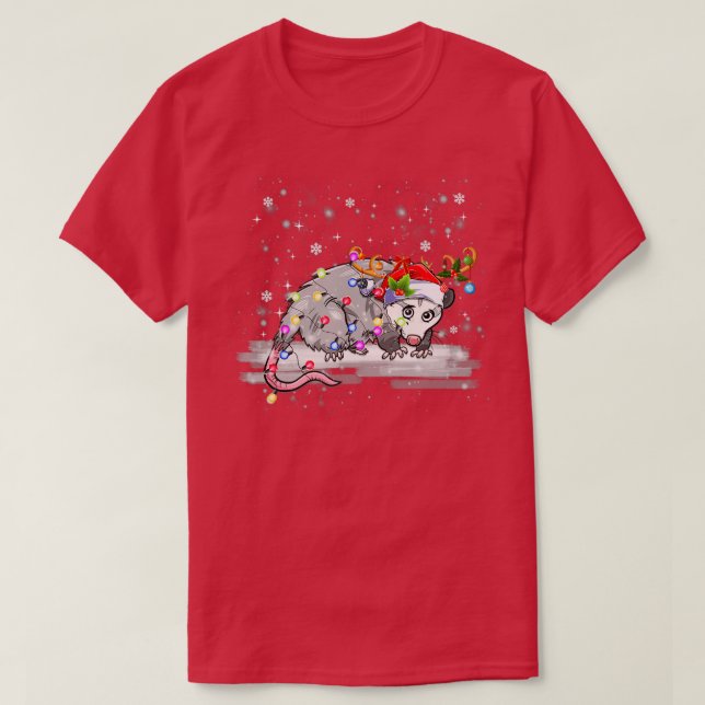 Camiseta Possum Christmas Lights Papais noeis Reindeer Poss (Frente do Design)