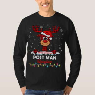 Camiseta Post Man Rena Capuz de Papai Noel Plaid de Búfalo