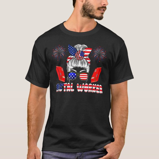 Camiseta Postal Worker 4th Of July Woman Bow Tie American F (Frente)
