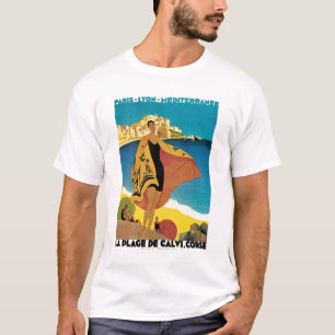 Camiseta Poster das viagens vintage do De Calvi do Plage do