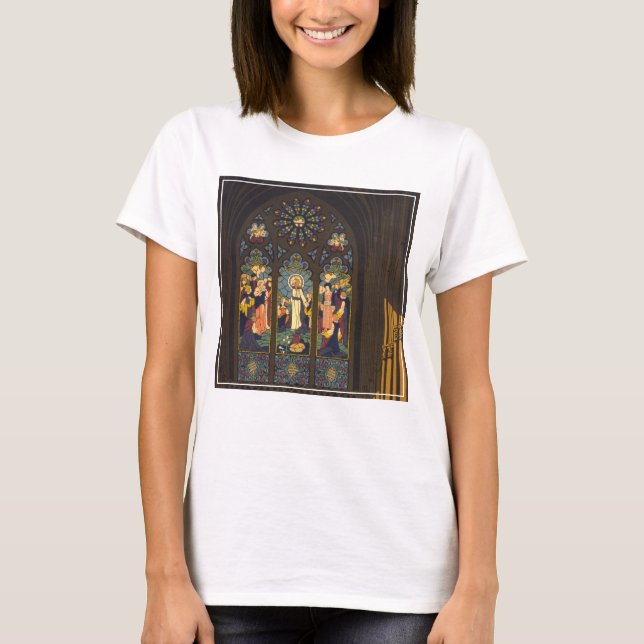 Camiseta poster De 1923 De Uma Igreja Com Uma Janela De Vid (Frente)