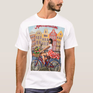 Camiseta Poster de Amsterdã: Batida-Pino Menina A Bicicleta