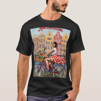 Camiseta Poster de Amsterdã: Batida-Pino Menina A Bicicleta