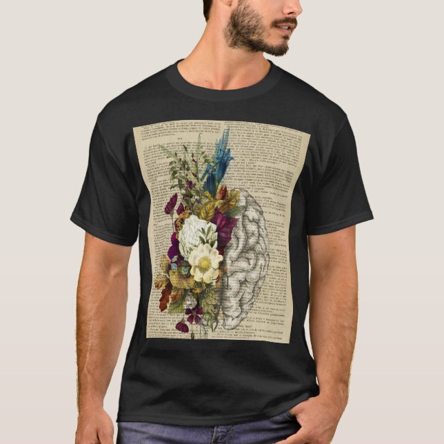 Camiseta poster de anatomia do cérebro floral médico (Frente)