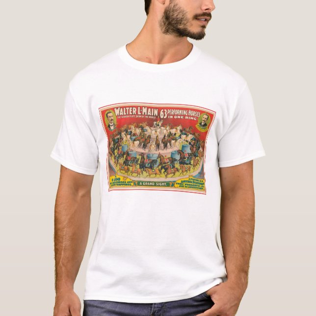 Camiseta Poster De Circo De 63 Cavalos Executantes Num Anel (Frente)