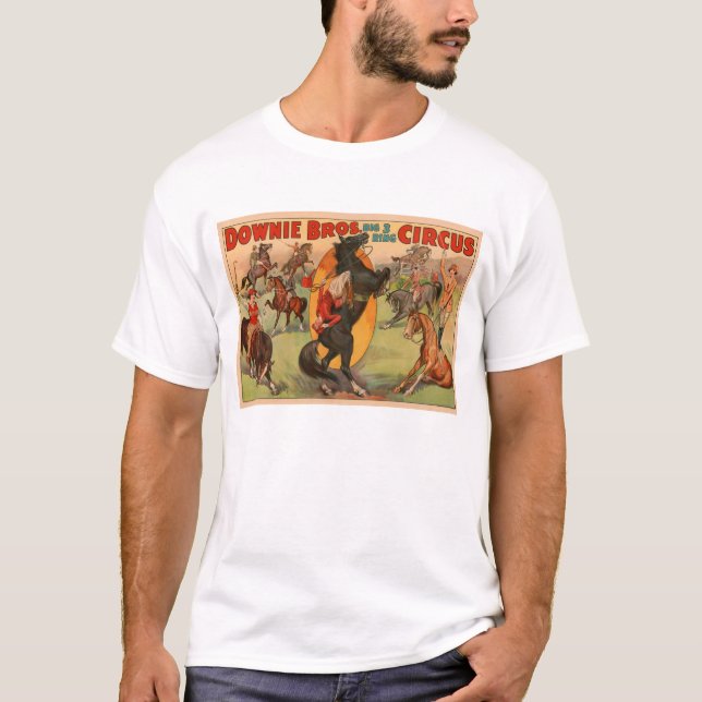 Camiseta Poster de Circo Mostrando Muitos Cavalos Fazendo P (Frente)