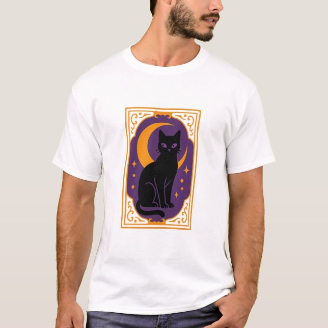 Camiseta Poster de Dia das Bruxas de Gato Negro Místico | G (Frente)