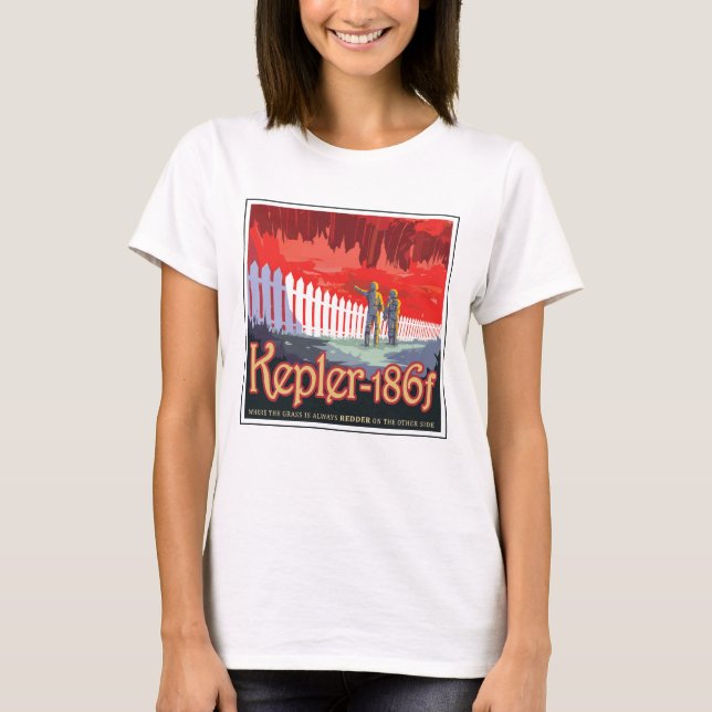 Camiseta Poster De Espaço Retroativo Do Kepler-186f. (Frente)