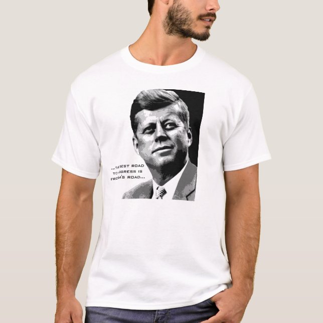 Camiseta Poster de Esperança JFK (Preto/Branco) Famosa Cita (Frente)