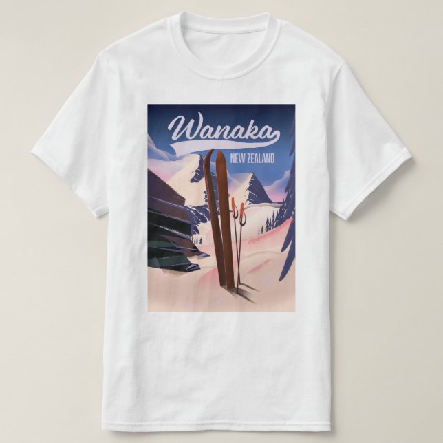 Camiseta Poster de esqui da Nova Zelândia (Frente do Design)