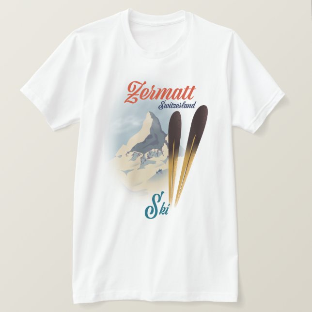 Camiseta Poster de esqui de Suiça Zermatt (Frente do Design)