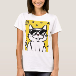 Camiseta Poster de Gato Engraçado, Gato de Cartoon vestindo