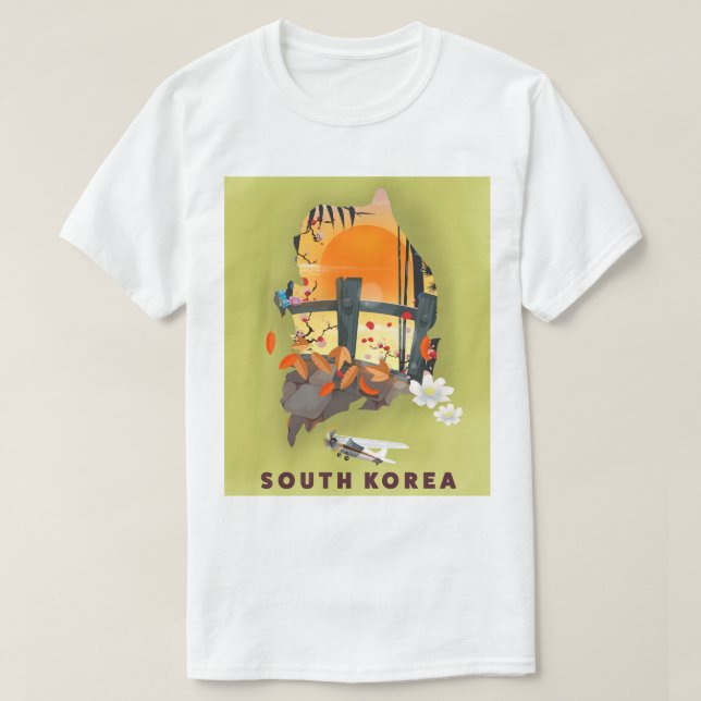 Camiseta Poster de mapa ilustrado da Coreia do Sul (Frente do Design)