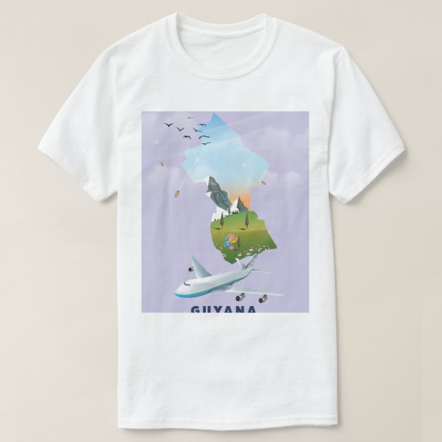 Camiseta Poster de mapa ilustrado da Guiana (Frente do Design)