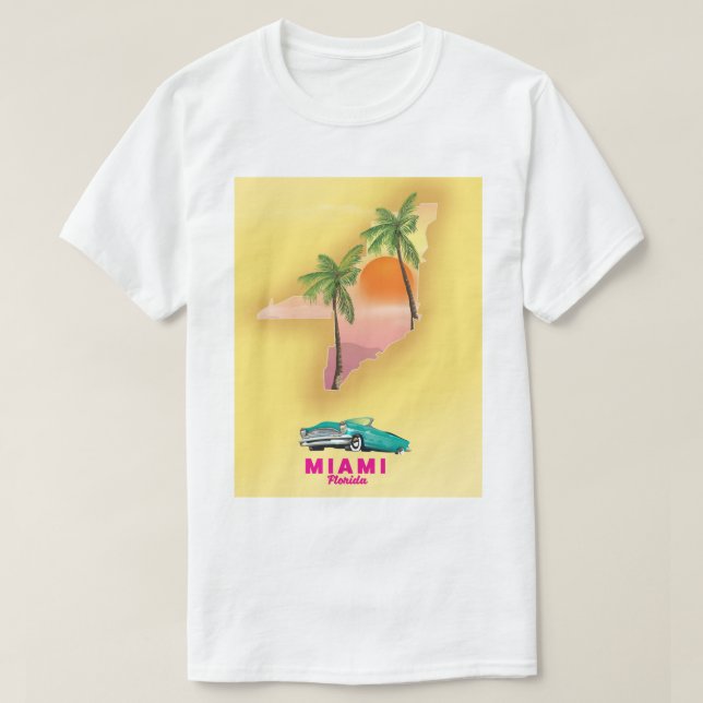 Camiseta Poster de mapa ilustrado de Miami Flórida (Frente do Design)