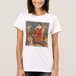 Camiseta Poster De Mulher Vintage Circus Com Seis Tigres.