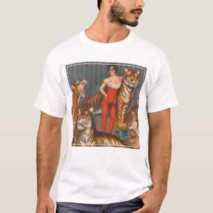 Camiseta Poster De Mulher Vintage Circus Com Seis Tigres.