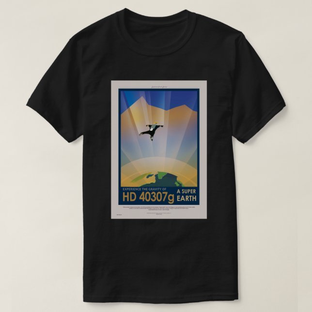 Camiseta POSTER de Viagem Ficha da NASA - Super Terra (Frente do Design)