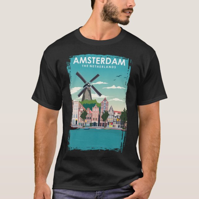 Camiseta Poster de viagens Amesterdã (Frente)