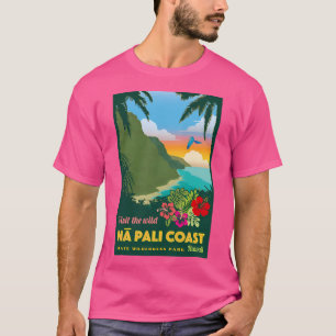 Camiseta Poster de viagens da Costa Napali do Estilo Vintag