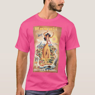 Camiseta poster de viagens da United Airlines Hawaii 1950S