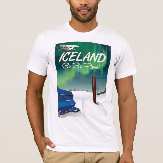 Camiseta Poster de viagens de avião de colheita da Islândia (Frente)