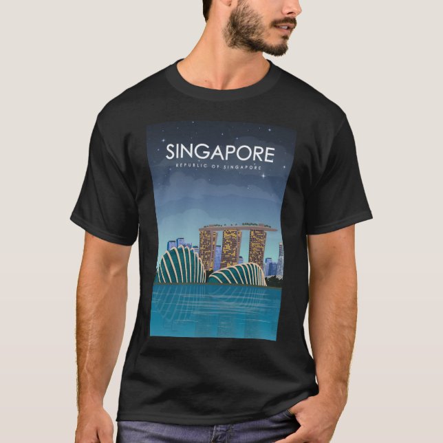 Camiseta Poster de viagens de Cingapura à Noite (Frente)
