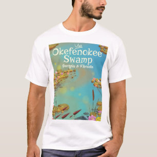 Camiseta Poster de viagens de desenho do Okefenokee Swamp