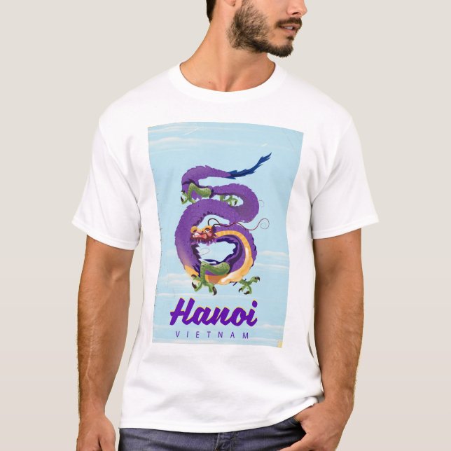 Camiseta Poster de viagens de dragão de safra Vietnã Hanoi (Frente)