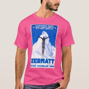 Camiseta poster de viagens de Esqui de Suiça Zermatt 1931