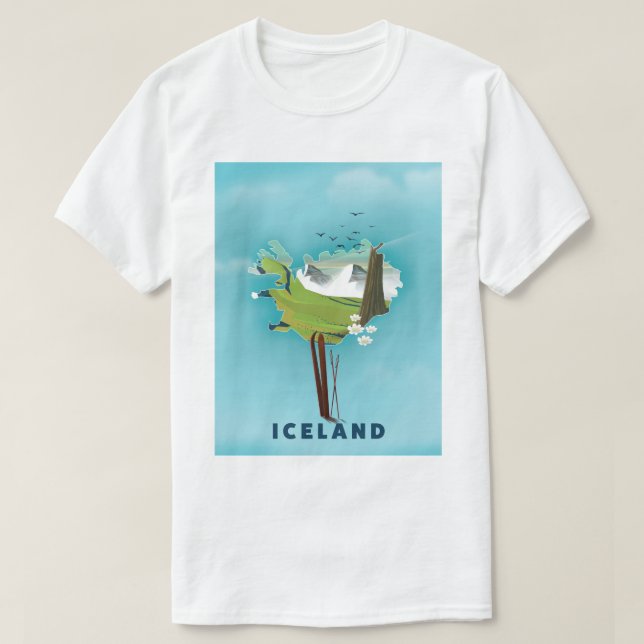 Camiseta Poster de viagens de Ilustração do Mapa da Islândi (Frente do Design)
