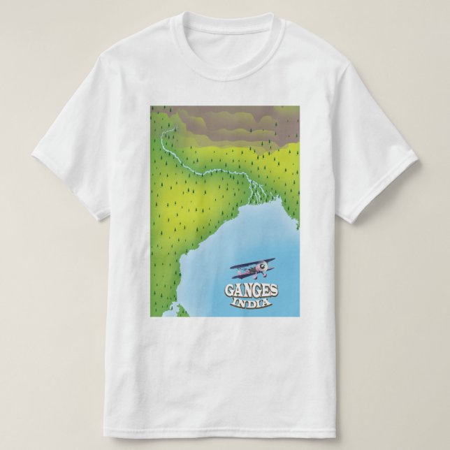 Camiseta Poster de viagens de mapa do Ganges India (Frente do Design)