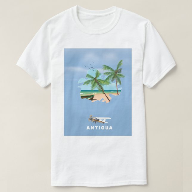 Camiseta Poster de viagens de mapa Ilustrado de Antígua (Frente do Design)
