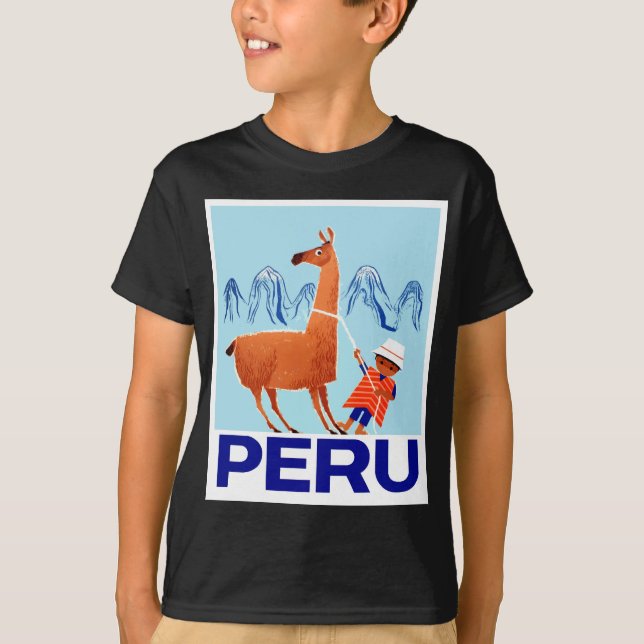 Camiseta Poster de viagens de Peru da criança e do lama do (Frente)