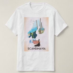 Camiseta Poster de viagens de Viking do Mapa Escandinávia