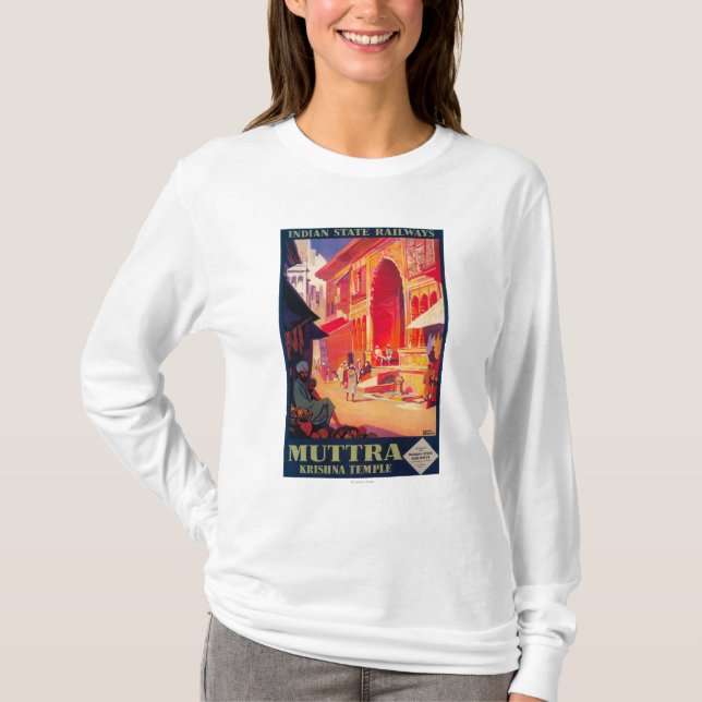 Camiseta Poster de viagens do templo de Muttra Krishna (Frente)