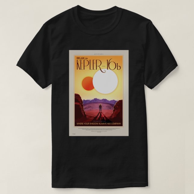 Camiseta POSTER DE VIAGENS Futuro da NASA - Relaxe no Keple (Frente do Design)