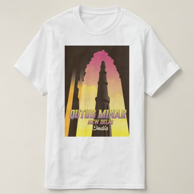 Camiseta Poster de viagens Qutub Minar Nova Deli Índia (Frente do Design)