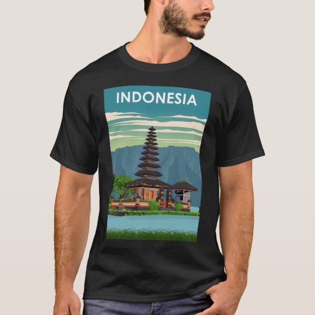 Camiseta Poster de viagens Retroativo Mínimo da Indonésia V (Frente)