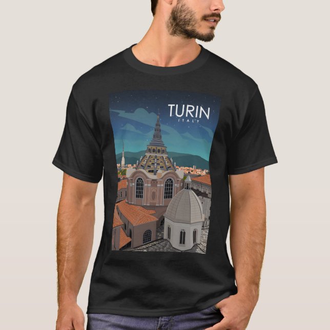 Camiseta Poster de viagens Retroativo Mínimo de Turim Itáli (Frente)