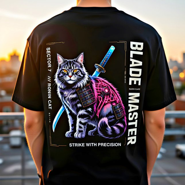 Camiseta Pôster do Gato Samurai Cibernético – Presente Guer (Criador carregado)