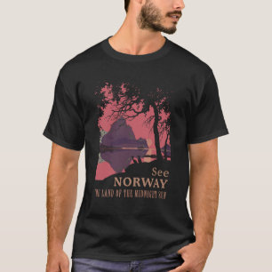 Camiseta Pôster Minimalista do Pôr do Sol na Noruega - Fior