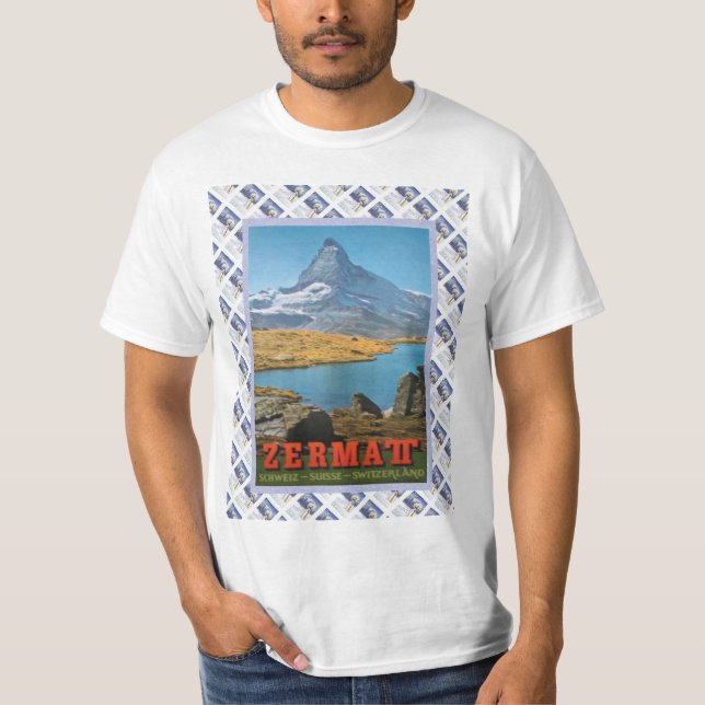 Camiseta Poster Railway suíço Zermatt do vintage, (Frente)