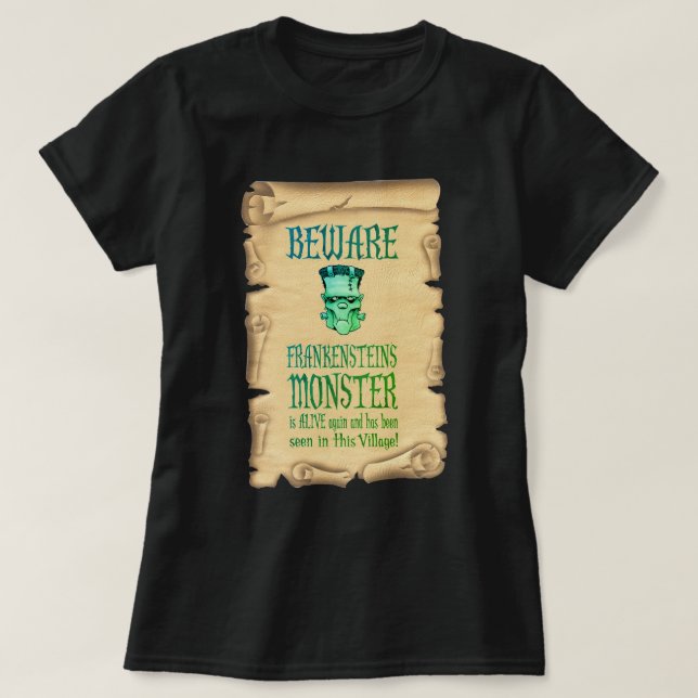 Camiseta Poster vintage de Monstro do Beware Frankensteins (Frente do Design)