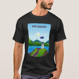 Camiseta Poster vintage, Nova Zelândia — Paisagem Natureza 