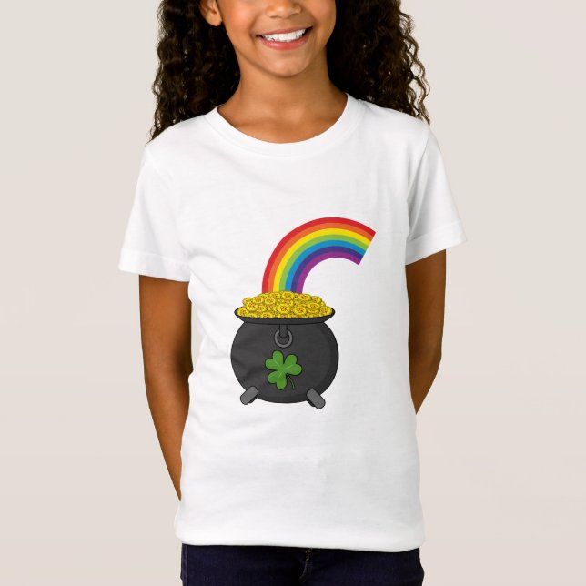 Camiseta Pote de Cartoon Dourado do Arco-Íris (Frente)