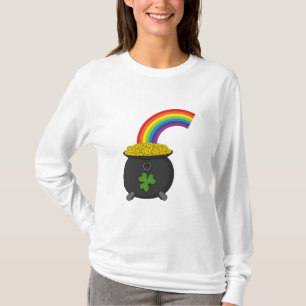 Camiseta Pote de Cartoon Dourado do Arco-Íris