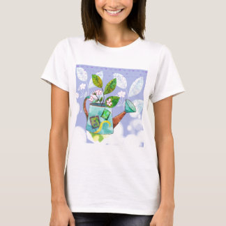 Camiseta Pote de flores da lata molhando - ilustração da