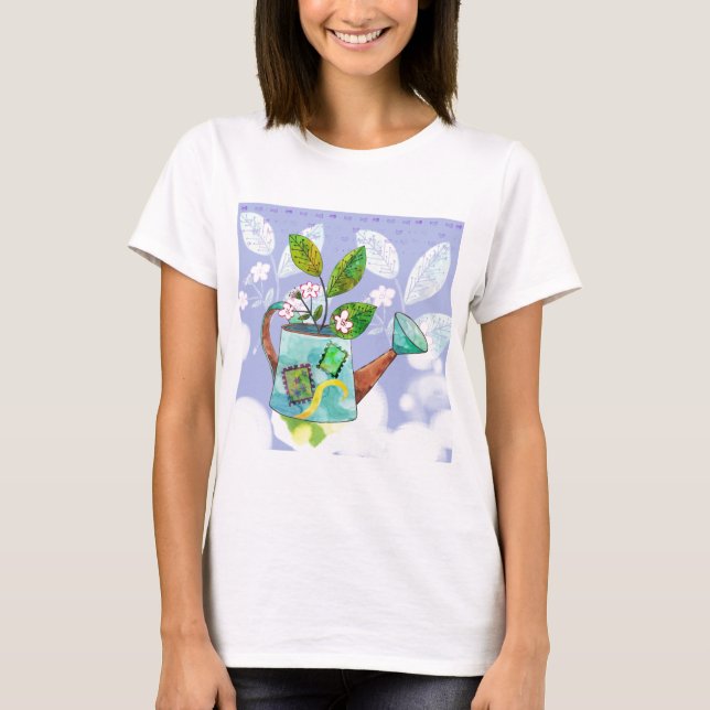 Camiseta Pote de flores da lata molhando - ilustração da (Frente)